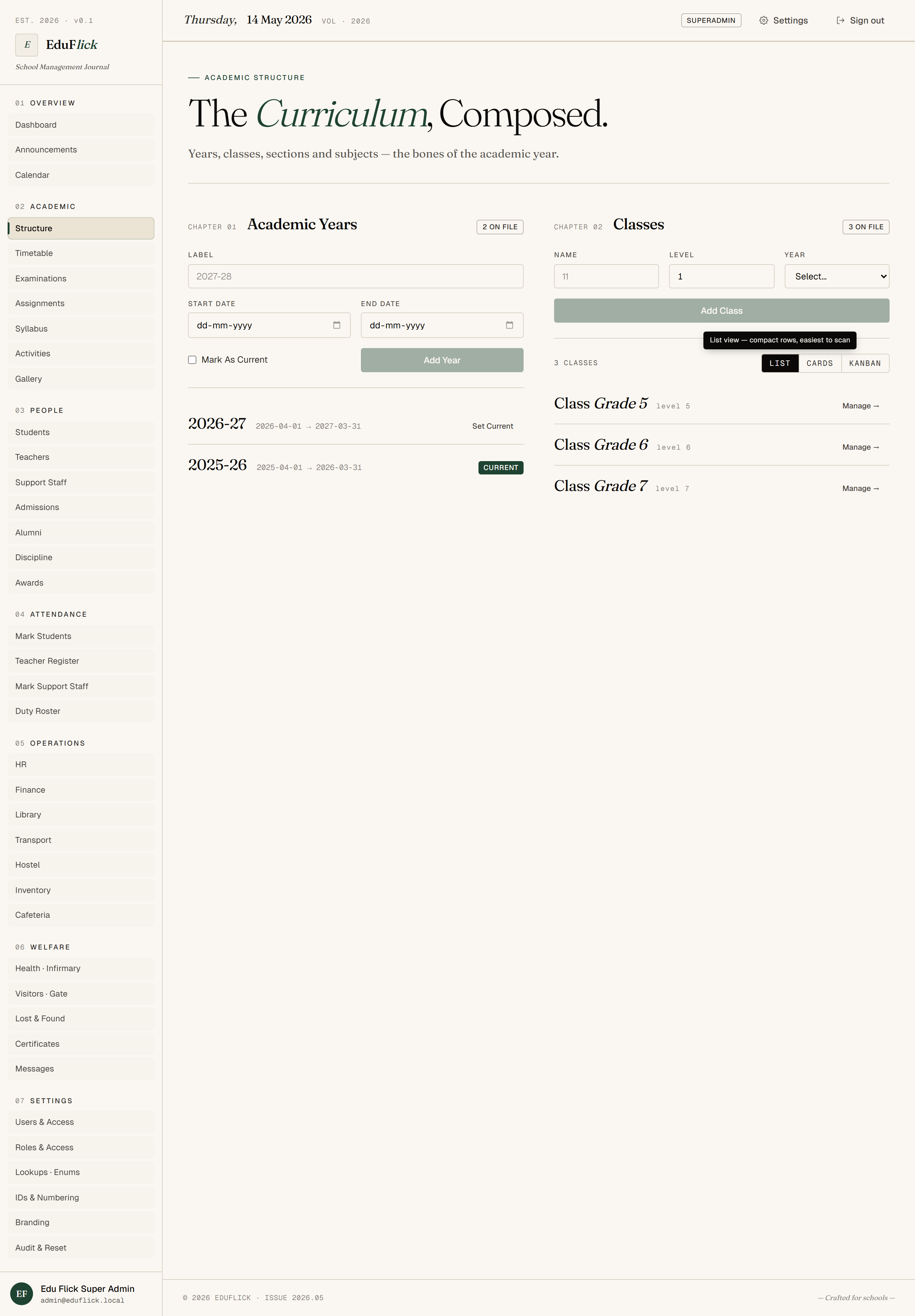 Academic setup