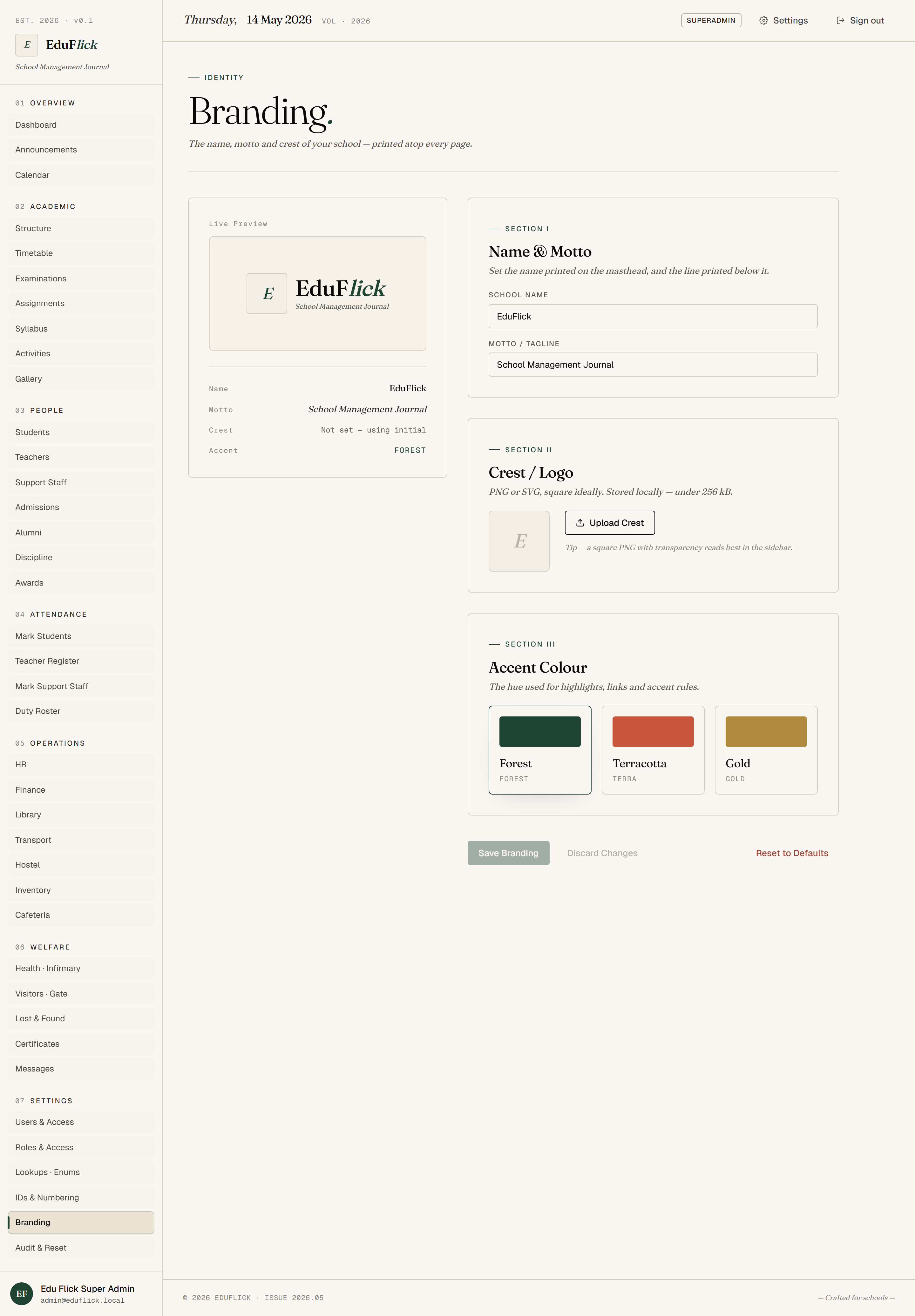 Settings — branding