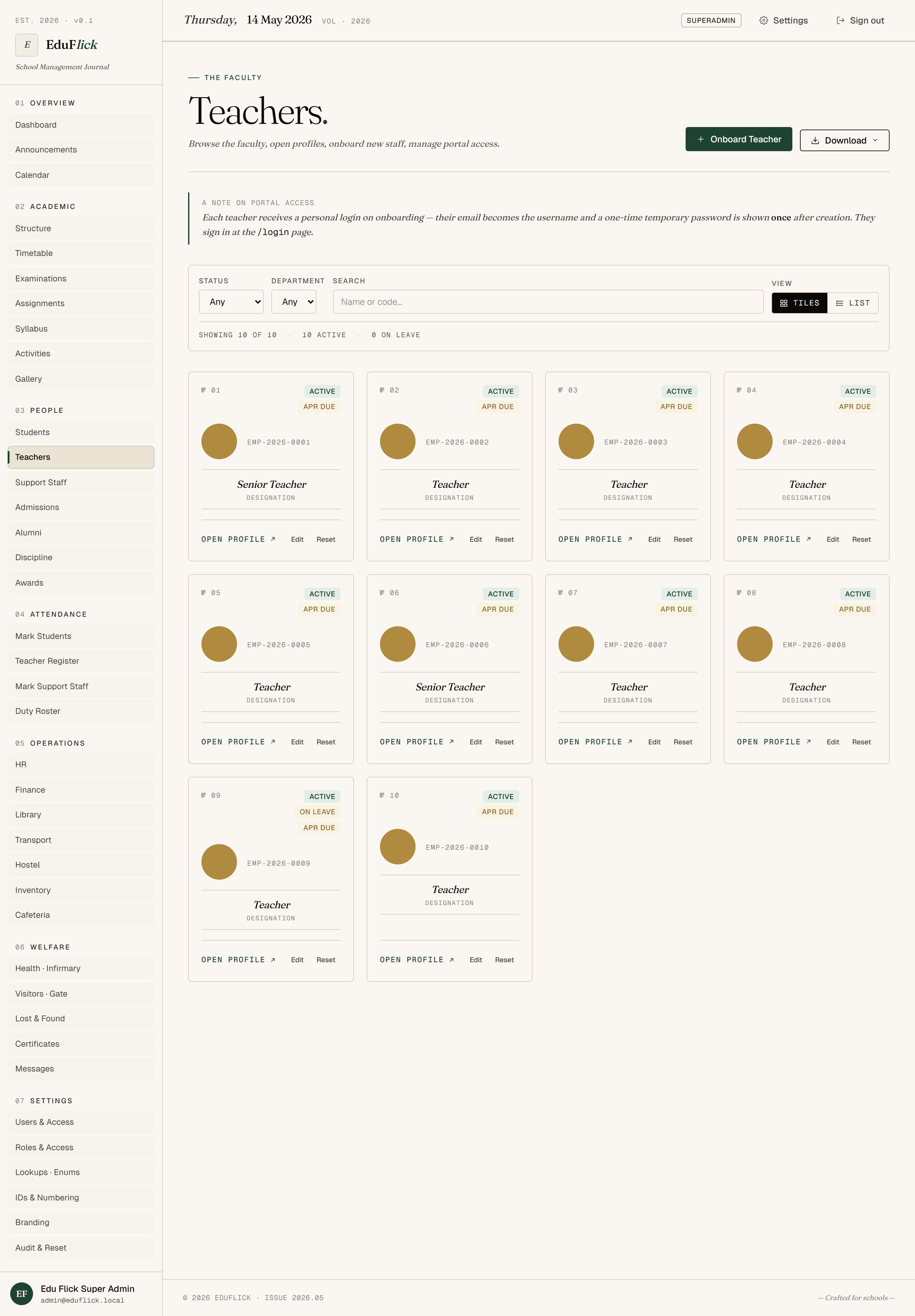 Teachers list